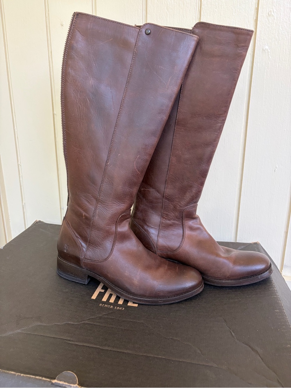 Frye Melissa Stud Back Zip Chocolate Boots - Size 7
